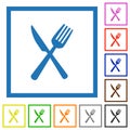 Fork and knife in crossed position flat framed icons