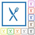 Fork and knife in crossed position flat framed icons