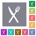 Fork and knife in crossed position square flat icons