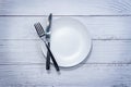 Fork and knife on an empty plate Royalty Free Stock Photo