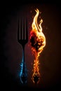 fork and knife on fire, vintage grilled barbecue logo, retro BBQ vector, fire grill food and restaurant icon Royalty Free Stock Photo