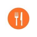 Fork and knife icon on circle. Restaurant Vector flat icon