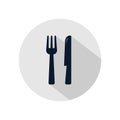 Fork and knife icon vector, cutlery isolated on grey circle, vector restaurant element