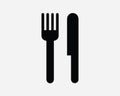 Fork and Knife Icon. Cutlery Kitchen Utensil Dine Dining Meal Eat Silverware. Black White Sign Symbol EPS Vector Royalty Free Stock Photo