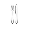 Fork and knife icon like silhouette isolated on white