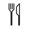 Fork and knife icon logo. Simple flat shape restaurant or cafe place sign. Kitchen and diner menu symbol.