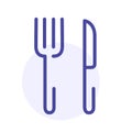 Fork and knife line icon. Diet, dinner sign. Vector web button