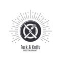 Fork and knife logo. Restaurant menu with plate