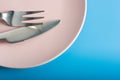 Fork and Knife on pink plate Royalty Free Stock Photo