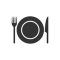 Fork knife and plate icon logo. Simple flat shape restaurant or cafe place sign. Kitchen and diner menu symbol. Royalty Free Stock Photo