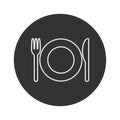 Fork knife and plate icon logo. Simple flat shape restaurant or cafe place sign. Kitchen and diner menu symbol. Royalty Free Stock Photo