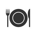 Fork knife and plate icon logo. Simple flat shape restaurant or cafe place sign. Kitchen and diner menu symbol. Royalty Free Stock Photo