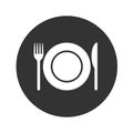 Fork knife and plate icon logo. Simple flat shape restaurant or cafe place sign. Kitchen and diner menu symbol. Royalty Free Stock Photo