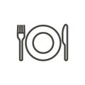 Fork knife and plate icon vector. Line eat symbol isolated. Trendy flat outline ui sign design. Thin linear dinner graphic Royalty Free Stock Photo