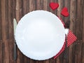 Fork and knife plate white heart romance wooden celebration valentine Royalty Free Stock Photo