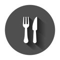 Fork and knife restaurant icon in flat style. Dinner equipment v Royalty Free Stock Photo