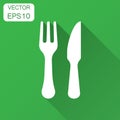 Fork and knife restaurant icon in flat style. Dinner equipment v Royalty Free Stock Photo