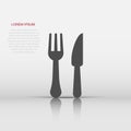 Fork and knife restaurant icon in flat style. Dinner equipment vector illustration on white isolated background. Restaurant Royalty Free Stock Photo