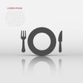 Fork and knife restaurant icon in flat style. Dinner equipment vector illustration on white isolated background. Restaurant Royalty Free Stock Photo