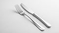 Fork has four evenly spaced tines while the knife has a smooth Royalty Free Stock Photo