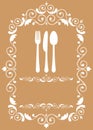 Fork, knife and spoon in floral frame Royalty Free Stock Photo