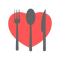 Fork and knife and spoon with heart shape Royalty Free Stock Photo