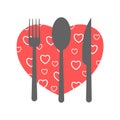 Fork and knife and spoon with heart shape Royalty Free Stock Photo