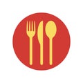 Fork knife and spoon icon logo. Simple flat shape restaurant or cafe place sign. Kitchen and diner menu symbol.