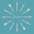 Fork knife spoon round frame. Menu cover template. Royalty Free Stock Photo