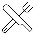 Fork and knife thin line icon. Crossed fork and knife vector illustration isolated on white. Cutlery outline style Royalty Free Stock Photo