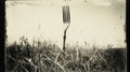 Vintage Black And White Photograph: Fork In The Field Royalty Free Stock Photo