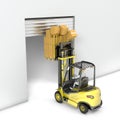 Fork lift truck with high load hits door Royalty Free Stock Photo