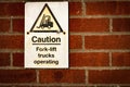 Fork-lift Trucks Operating warning sign Royalty Free Stock Photo