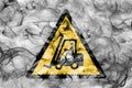 Fork lift trucks warning hazard warning smoke sign. Triangular w Royalty Free Stock Photo