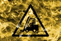 Fork lift trucks warning hazard warning smoke sign. Triangular w Royalty Free Stock Photo