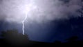 Fork lightning striking down during summer storm, beautiful scene, weather Royalty Free Stock Photo