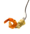 Fork with pasta and shrimp Royalty Free Stock Photo