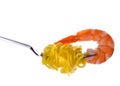 Fork with pasta and shrimp Royalty Free Stock Photo