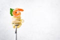 Fork with pasta and shrimp Royalty Free Stock Photo