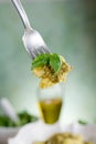 Fork with pesto gnocchi Royalty Free Stock Photo