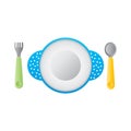 Fork with plate and spoon. Vector illustration decorative design