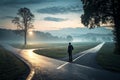 Fork in the Road, Dark and Light Paths, Symbolic Choice, Decision Making Concept - generated by ai Royalty Free Stock Photo