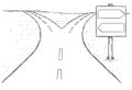 Fork in the Road Empty Arrow Sign Drawing