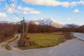 Fork in the roads. Winter landscape in the valley of the Dinaric Alps. Bosnia and Herzegovina Royalty Free Stock Photo