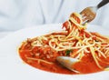 Fork with spaghetti meat sauce Royalty Free Stock Photo