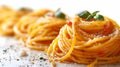 Fork with spaghetti, tomato sauce and basil. Royalty Free Stock Photo