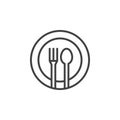 Fork, spoon, dish line icon, outline vector sign, linear pictogram isolated on white.