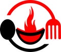 fork, spoon and fire stove logo