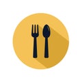 Fork and spoon icon vector, cutlery isolated on yellow circle, vector restaurant element