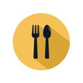 Fork and spoon icon vector, cutlery isolated on yellow circle, vector restaurant element Royalty Free Stock Photo